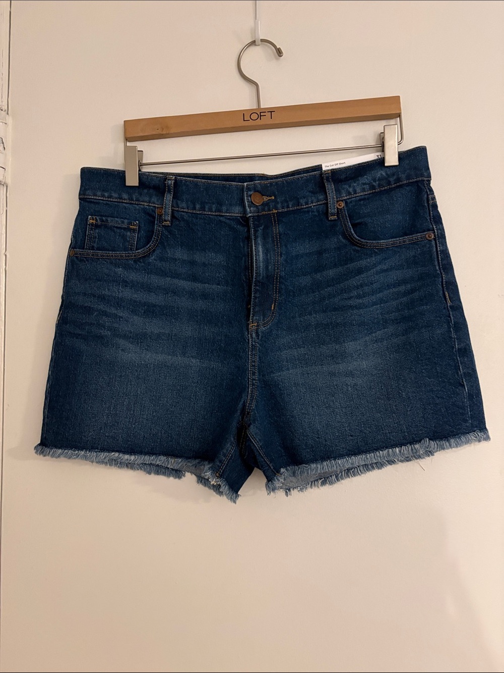 LOFT Dark Blue High-Rise Cutoff Denim Shorts